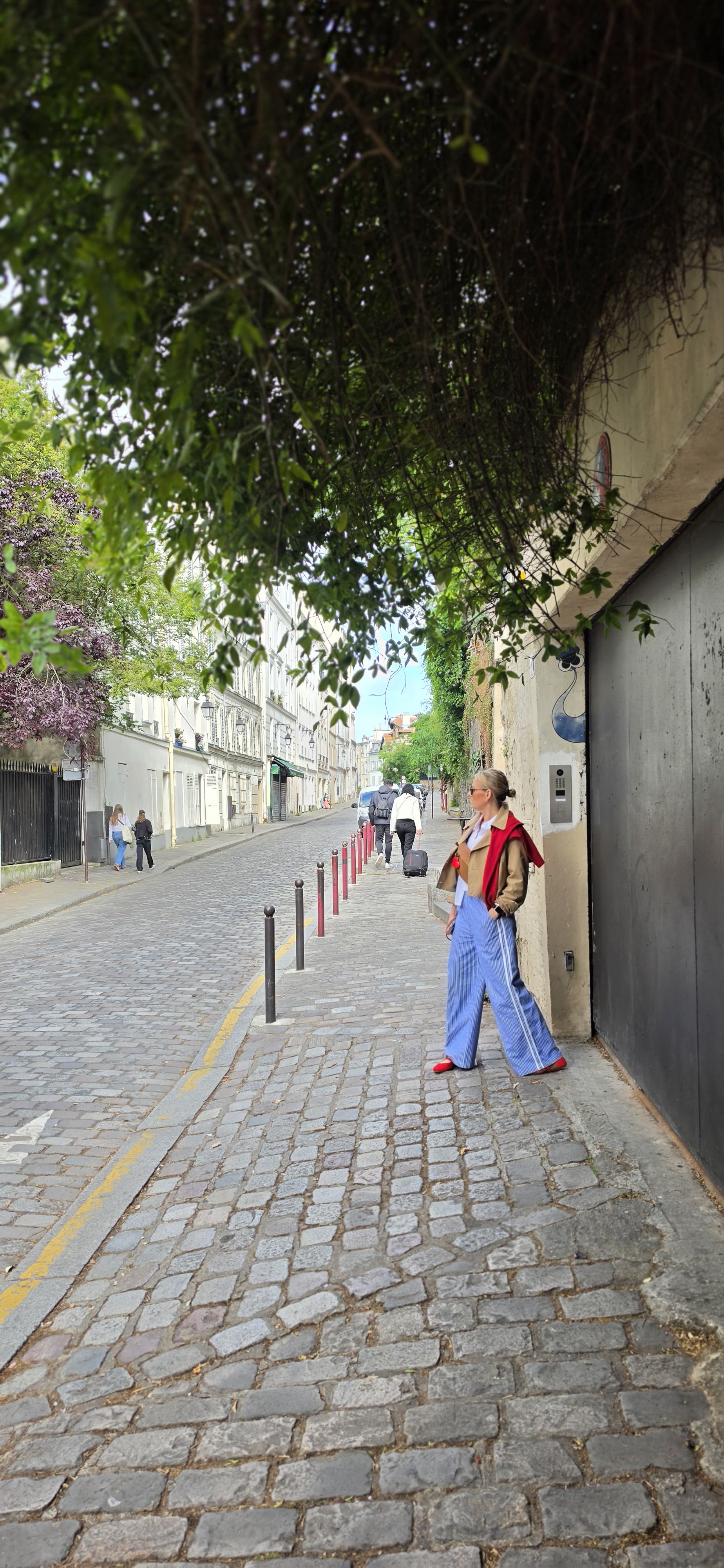 Woman walking a quiet street in Paris